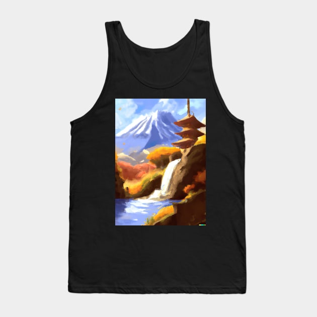 Japan Tower Waterfall Painting Tank Top by maxcode